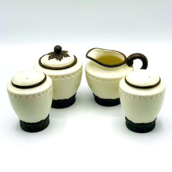 NWOT 4 pc. Set CBK porcelain sugar creamer salt pepper white and brown. - Picture 10 of 10